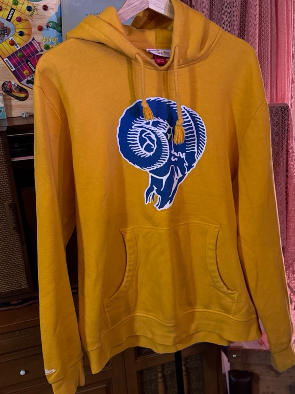 Mitchell Ness Los Angeles Rams Hoodie Mens LRG Gold Throwback Pullover NFL